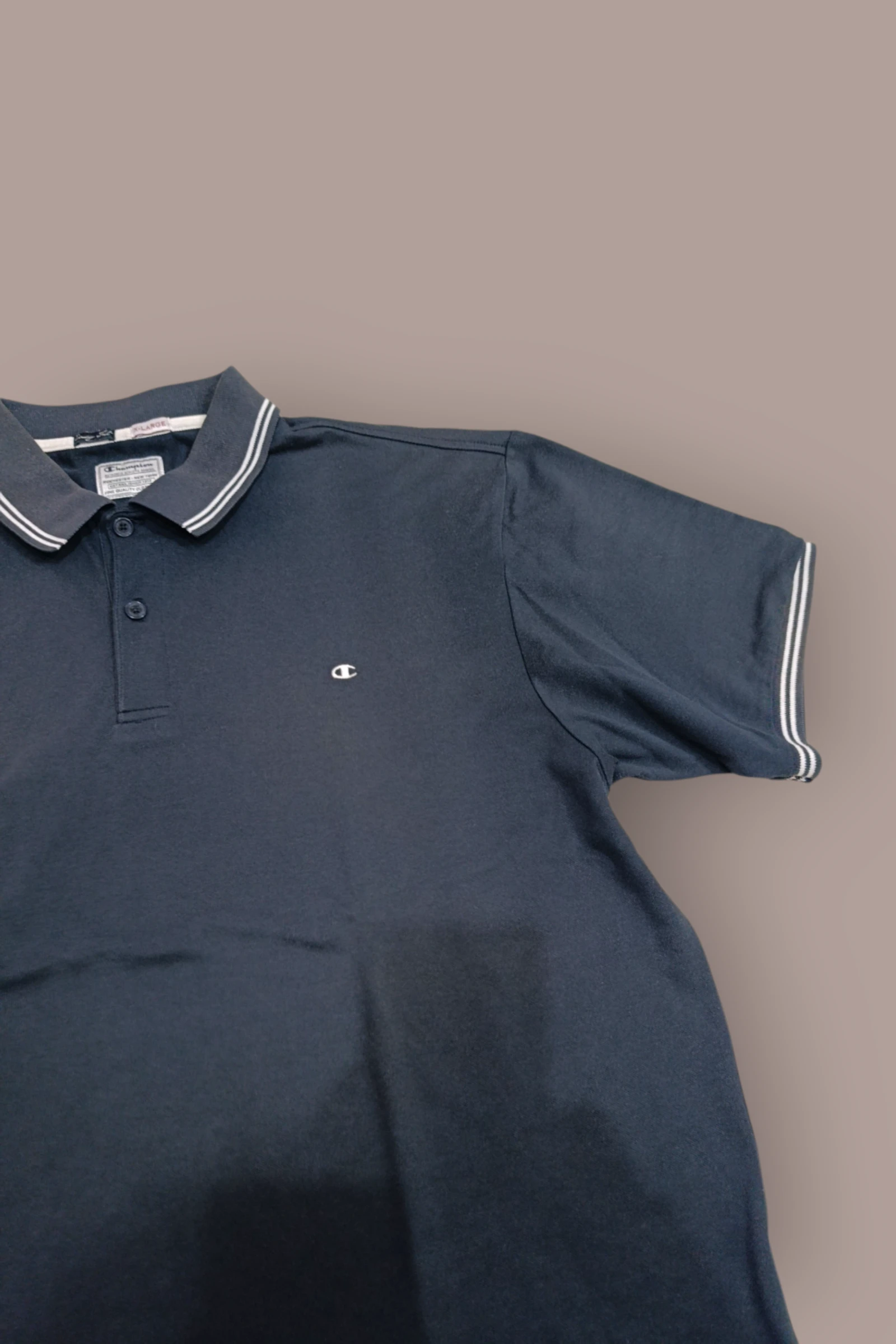 | Polo Champion Masculino | Cor Azul Marinho | Gola e Punhos Listrados | Logo Bordado | Tamanho XL | – photo 5